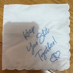 White Handkerchief Blue Embroider keep your shit together great for a bride !